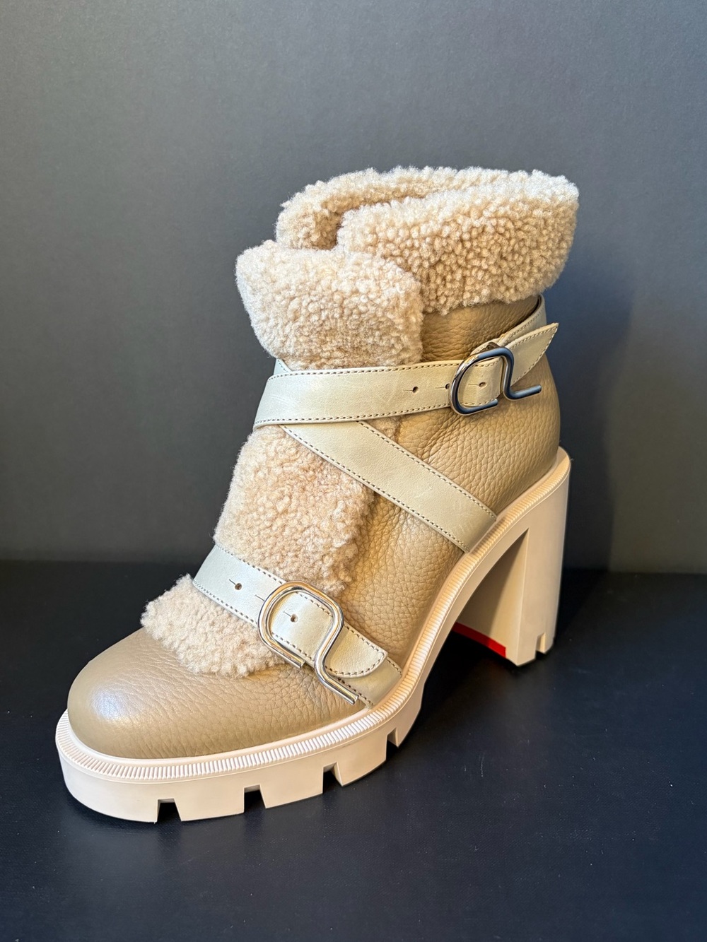 Christian Louboutin Pole Chic 70 calf leather and shearling bootie